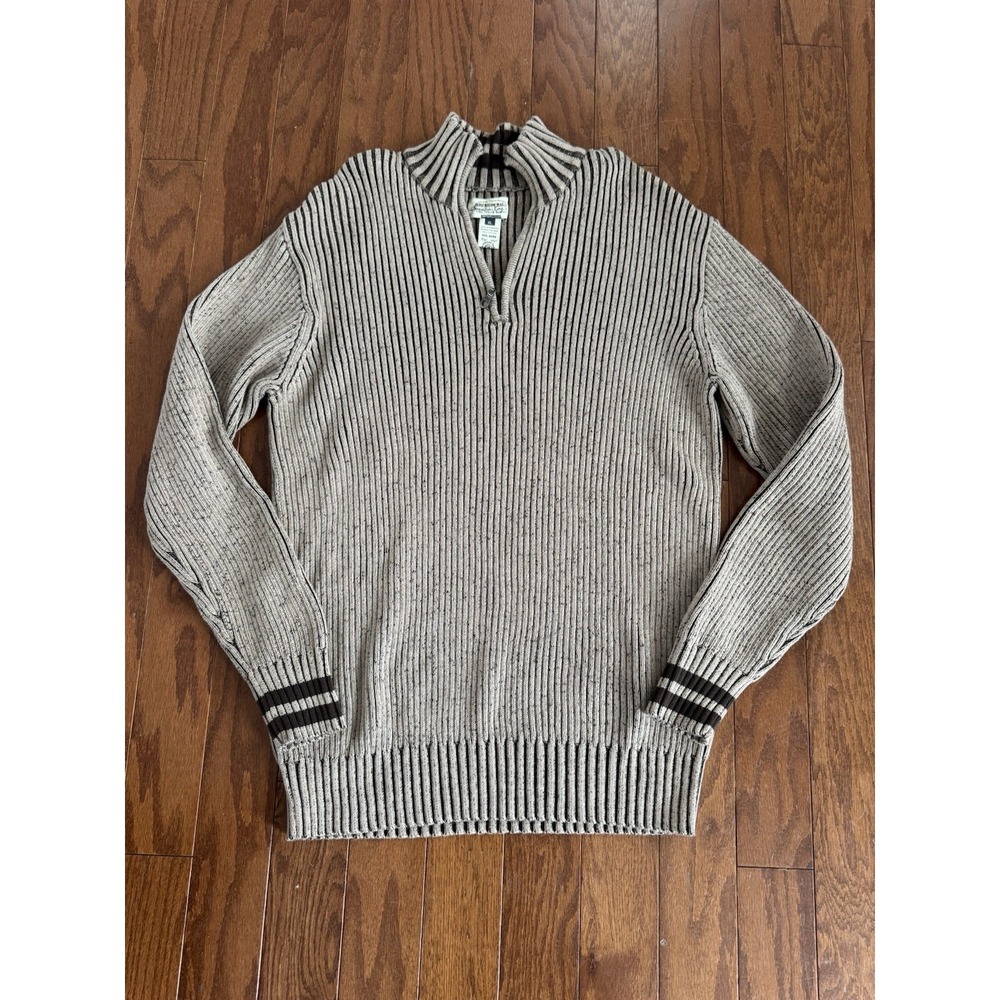 American Rag Mens XL Brown Tan‎ Rib Knit Quarter Zip Pullover Sweater Cotton